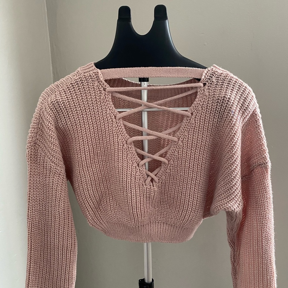 Pink Cropped Sweater - Picture 3 of 5